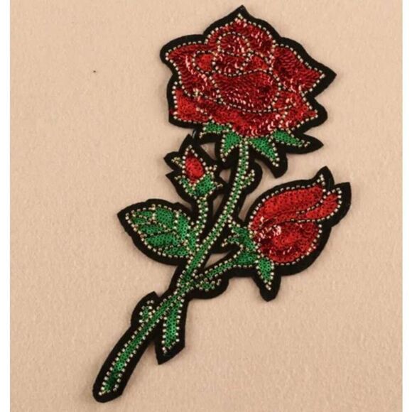 NWOT Sequin Rose Patch, Beaded, Sew On Applique Patch - 11.5" x 6" - Picture 2 of 2